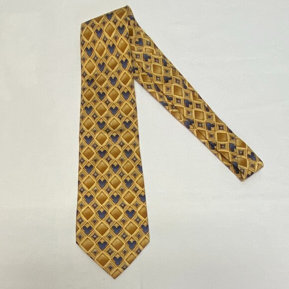 Disney Walt Disney World Silk Diamonds Discrete Mickey Mouse Silhouette Tie Gold - Picture 1 of 8
